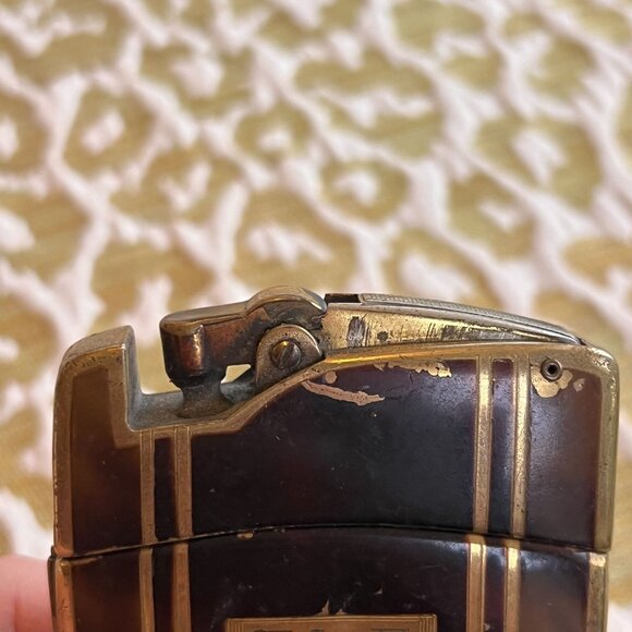 Vintage Colibri Lighter Intricate Gold & Brown Design Cigarette Case/Money Clip - Picture 6 of 13